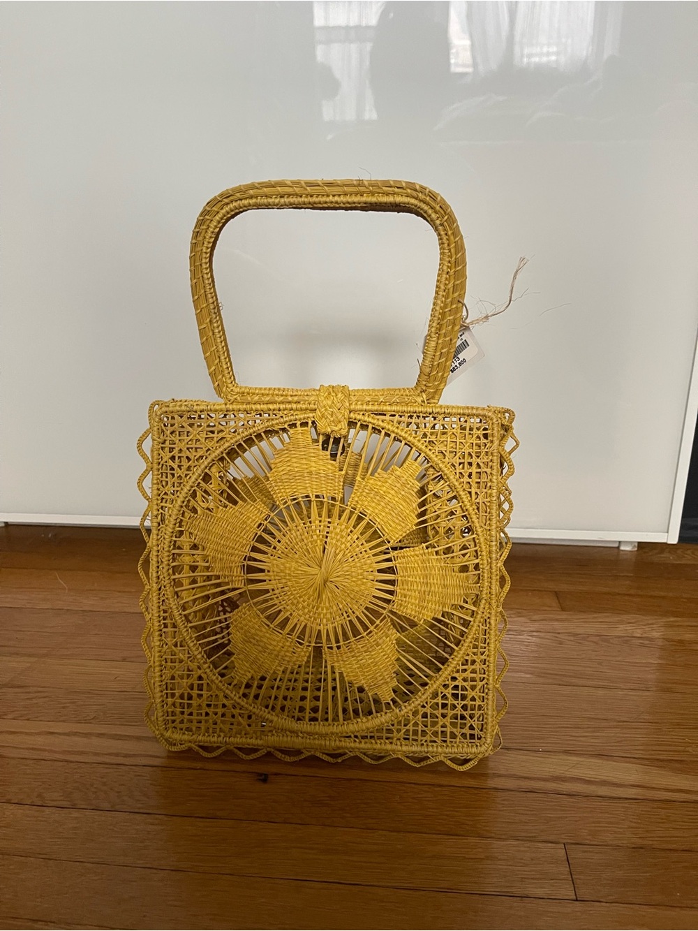 Yellow Woven Floral Square Tote
